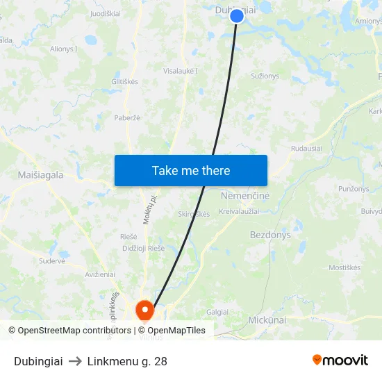 Dubingiai to Linkmenu g. 28 map