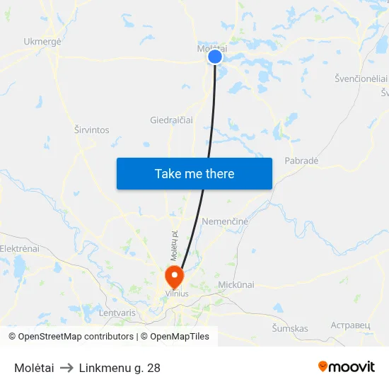 Molėtai to Linkmenu g. 28 map