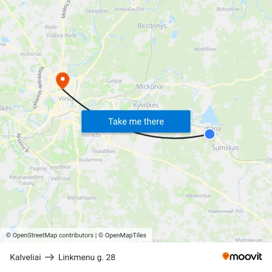 Kalveliai to Linkmenu g. 28 map
