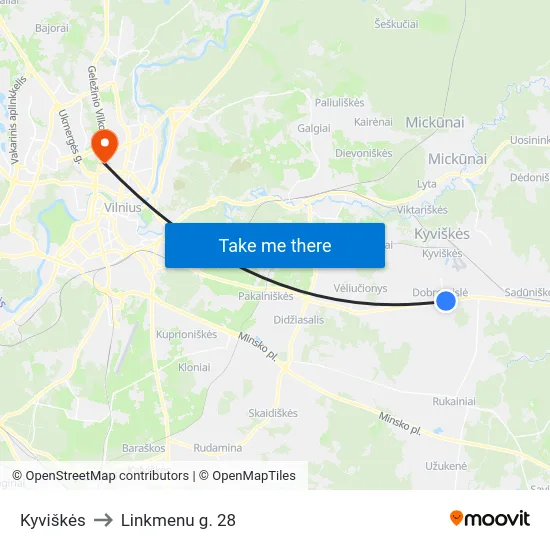 Kyviškės to Linkmenu g. 28 map
