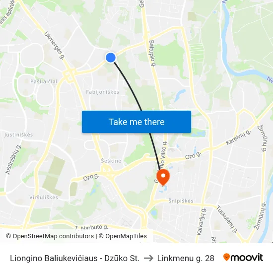 Liongino Baliukevičiaus - Dzūko St. to Linkmenu g. 28 map