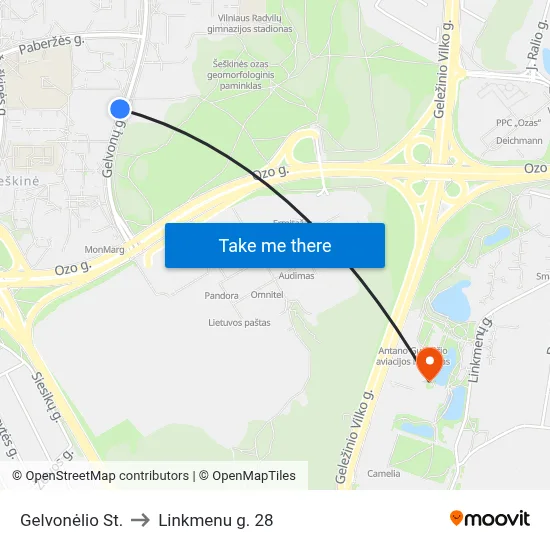 Gelvonėlio St. to Linkmenu g. 28 map