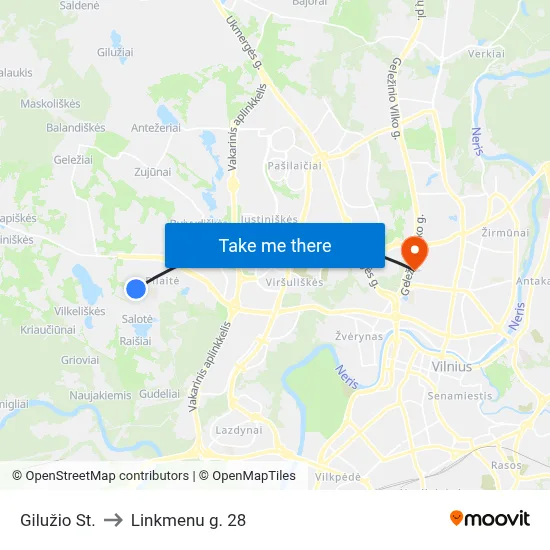 Gilužio St. to Linkmenu g. 28 map