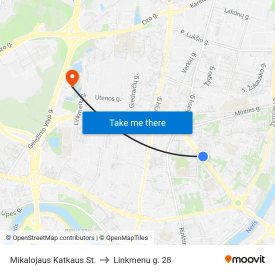 Mikalojaus Katkaus St. to Linkmenu g. 28 map