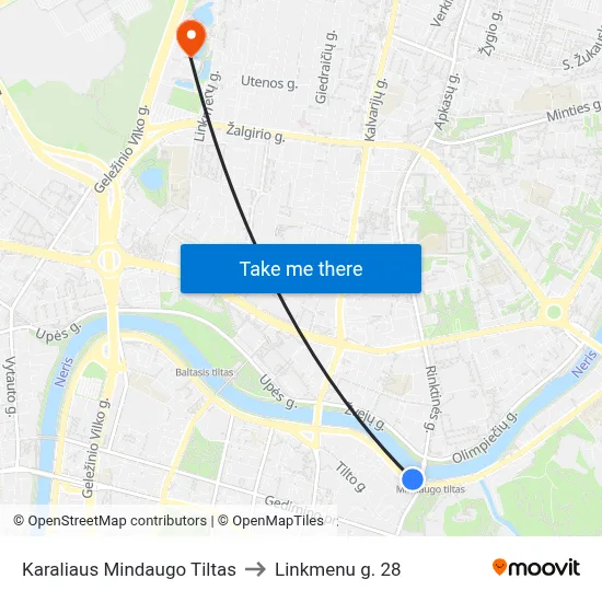 Karaliaus Mindaugo Tiltas to Linkmenu g. 28 map