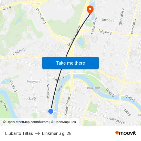 Liubarto Tiltas to Linkmenu g. 28 map