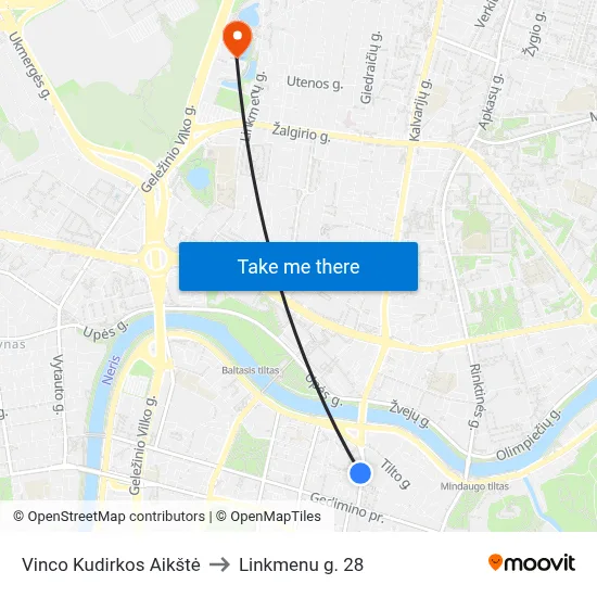 Vinco Kudirkos Aikštė to Linkmenu g. 28 map