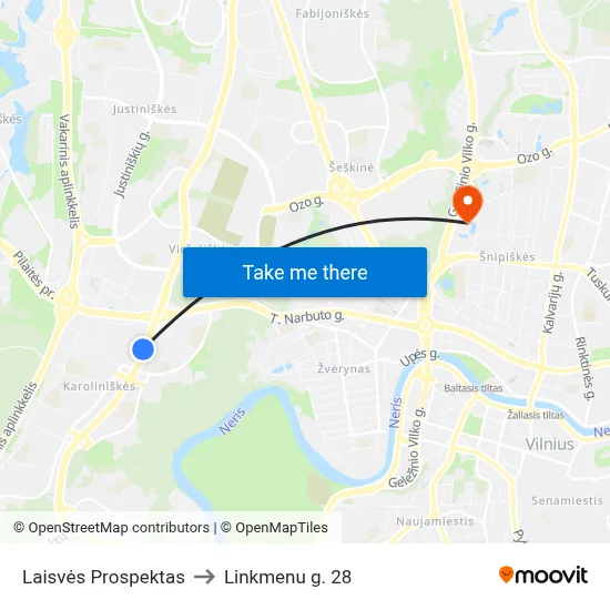 Laisvės Prospektas to Linkmenu g. 28 map