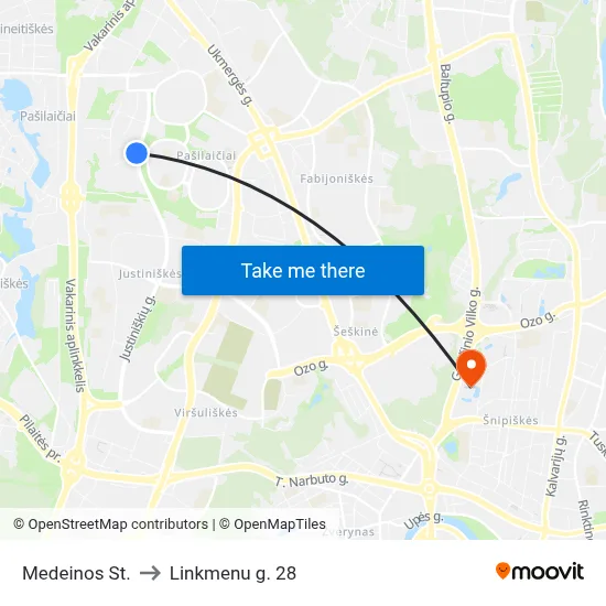 Medeinos St. to Linkmenu g. 28 map