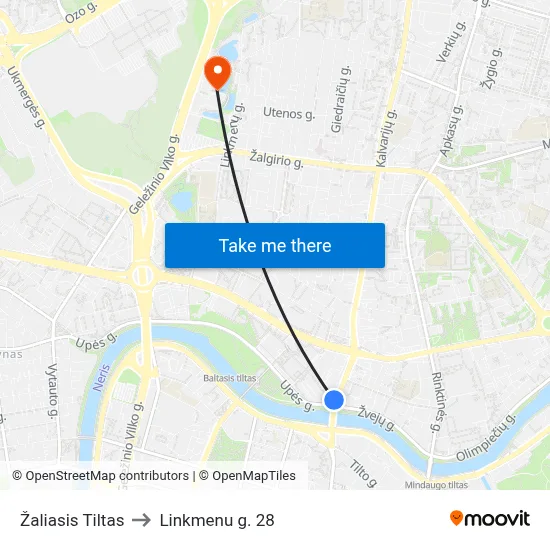 Žaliasis Tiltas to Linkmenu g. 28 map