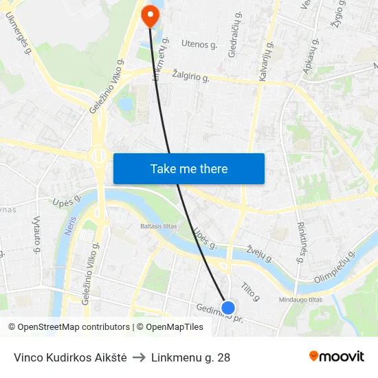 Vinco Kudirkos Aikštė to Linkmenu g. 28 map