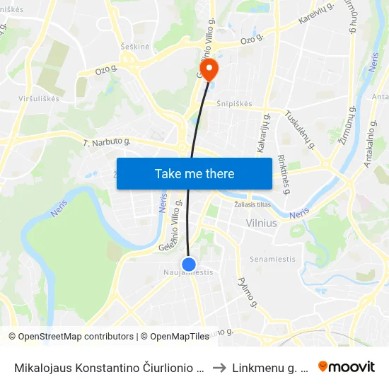 Mikalojaus Konstantino Čiurlionio St. to Linkmenu g. 28 map