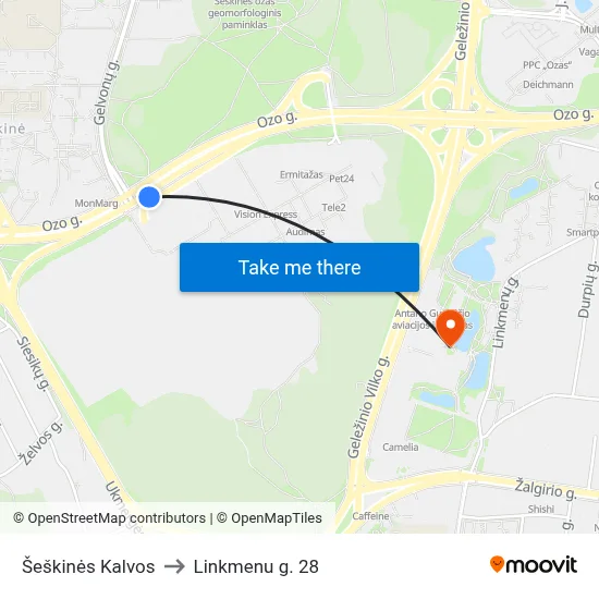 Šeškinės Kalvos to Linkmenu g. 28 map