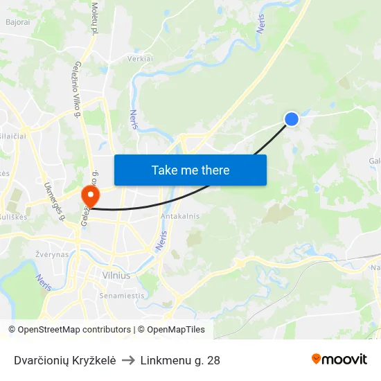 Dvarčionių Kryžkelė to Linkmenu g. 28 map