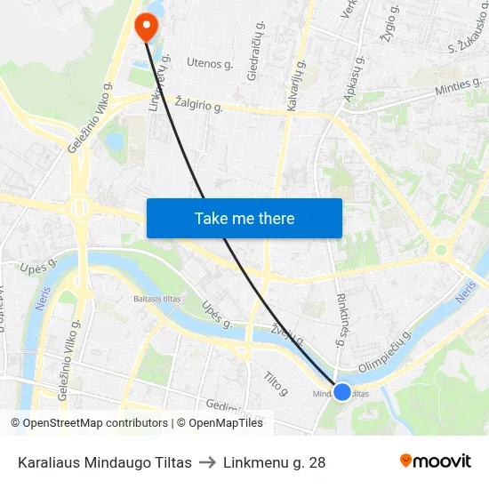 Karaliaus Mindaugo Tiltas to Linkmenu g. 28 map