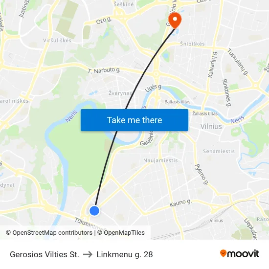 Gerosios Vilties St. to Linkmenu g. 28 map