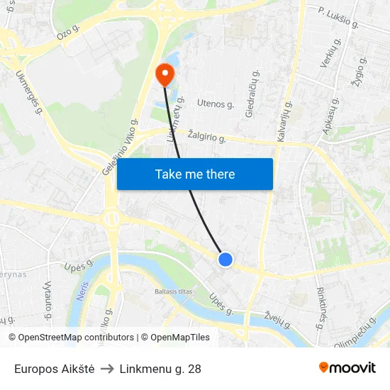 Europos Aikštė to Linkmenu g. 28 map