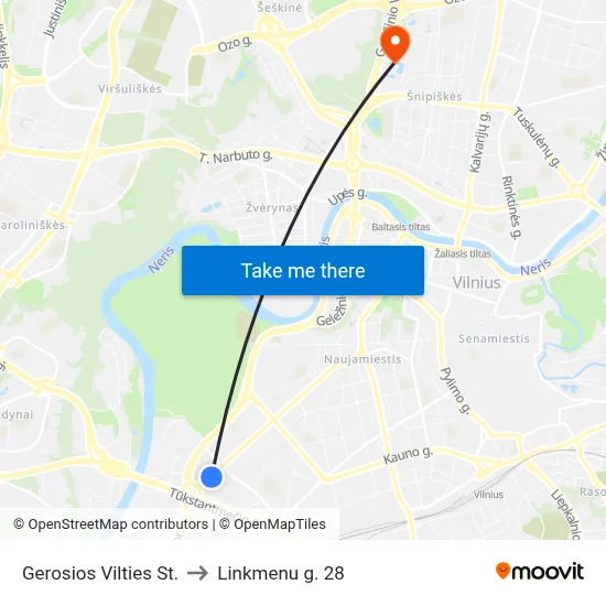 Gerosios Vilties St. to Linkmenu g. 28 map