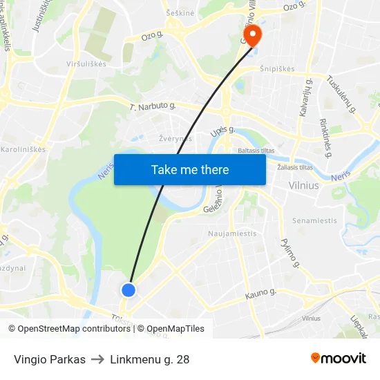 Vingio Parkas to Linkmenu g. 28 map