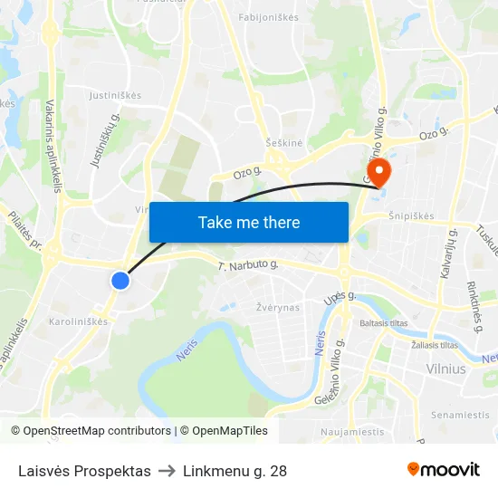 Laisvės Prospektas to Linkmenu g. 28 map