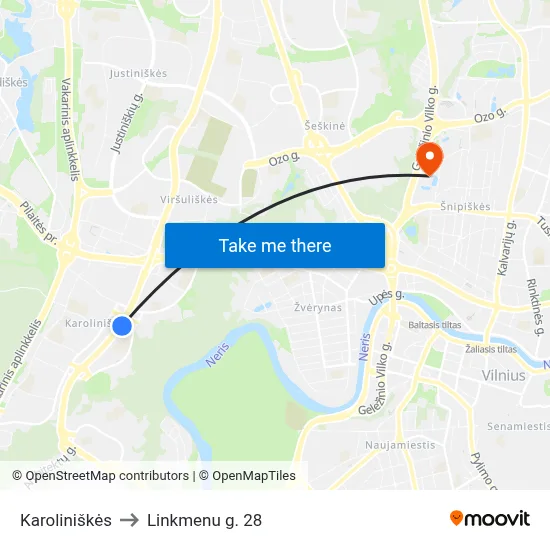 Karoliniškės to Linkmenu g. 28 map