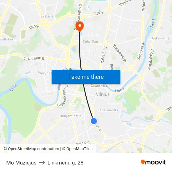 Mo Muziejus to Linkmenu g. 28 map