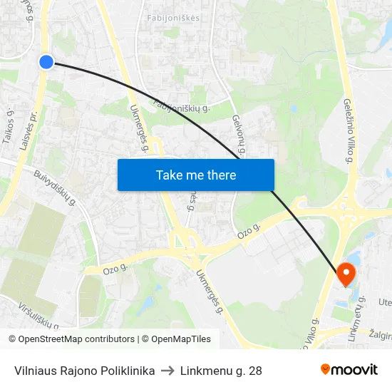 Vilniaus Rajono Poliklinika to Linkmenu g. 28 map