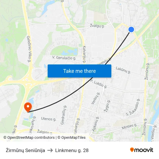 Žirmūnų Seniūnija to Linkmenu g. 28 map