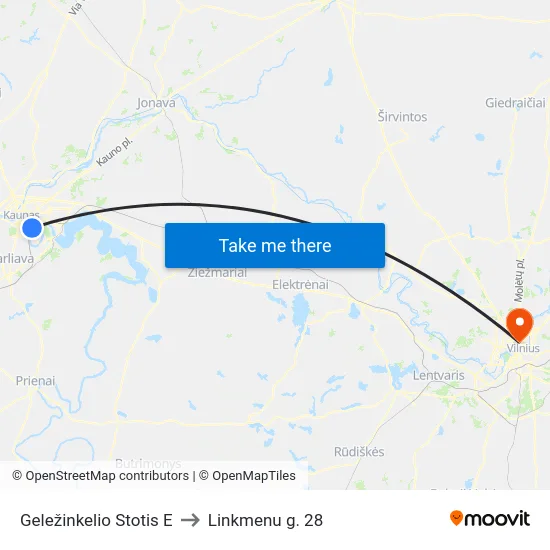 Geležinkelio Stotis E to Linkmenu g. 28 map