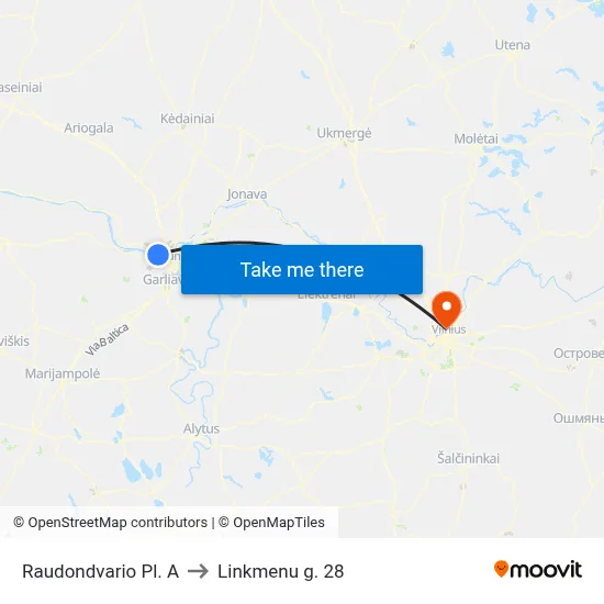 Raudondvario Pl. A to Linkmenu g. 28 map