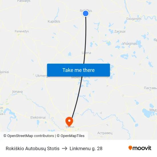 Rokiškio Autobusų Stotis to Linkmenu g. 28 map