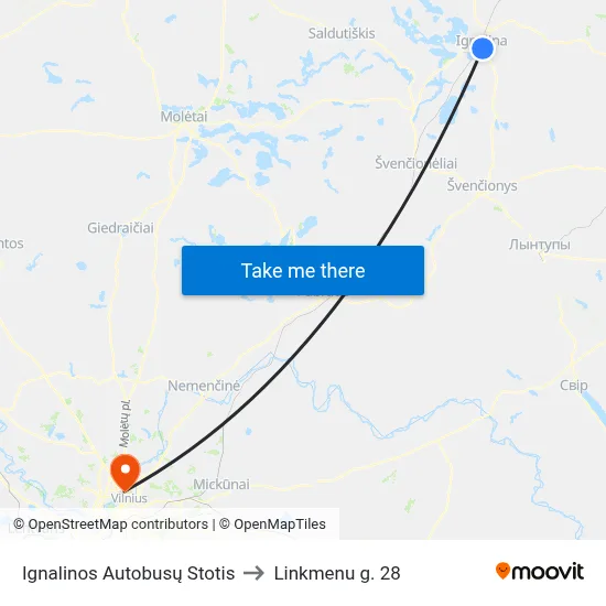 Ignalinos Autobusų Stotis to Linkmenu g. 28 map
