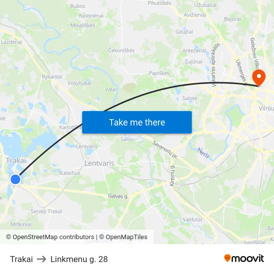 Trakai to Linkmenu g. 28 map