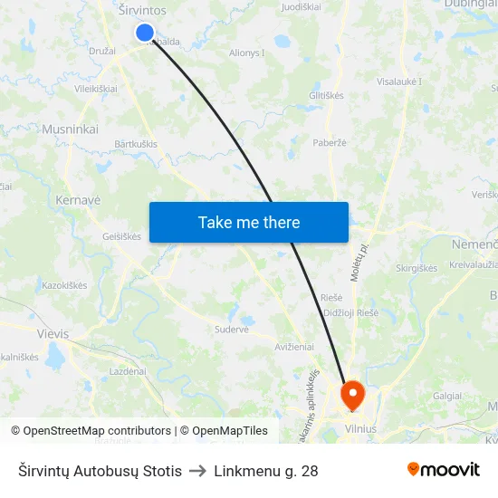 Širvintų Autobusų Stotis to Linkmenu g. 28 map