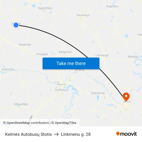 Kelmės Autobusų Stotis to Linkmenu g. 28 map