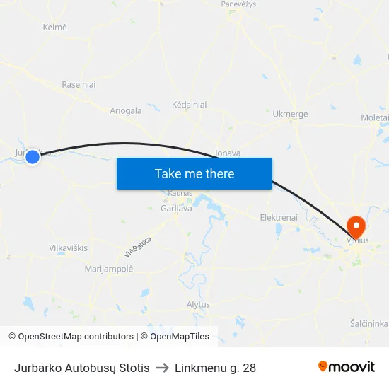 Jurbarko Autobusų Stotis to Linkmenu g. 28 map