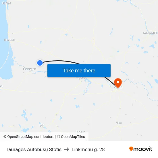 Tauragės Autobusų Stotis to Linkmenu g. 28 map