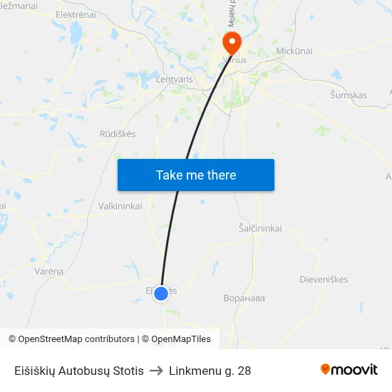 Eišiškių Autobusų Stotis to Linkmenu g. 28 map
