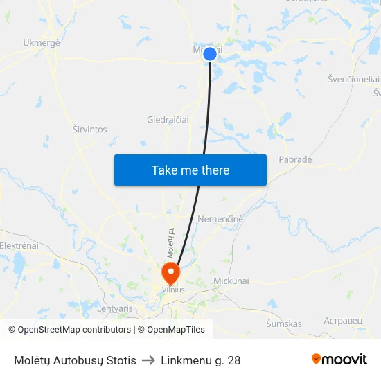Molėtų Autobusų Stotis to Linkmenu g. 28 map