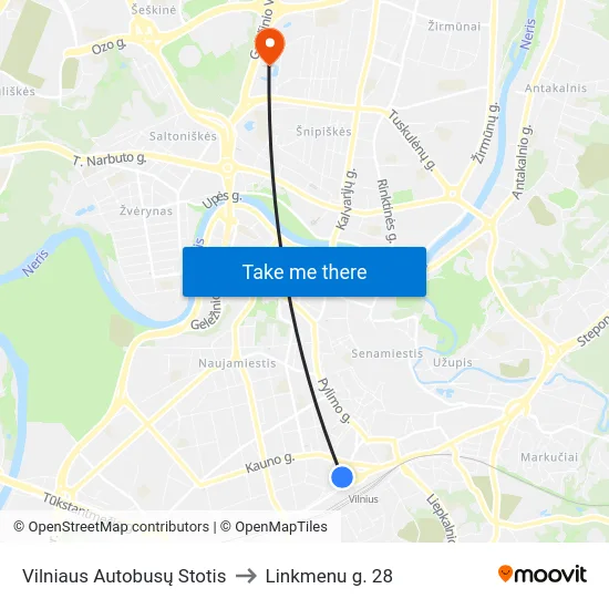 Vilniaus Autobusų Stotis to Linkmenu g. 28 map
