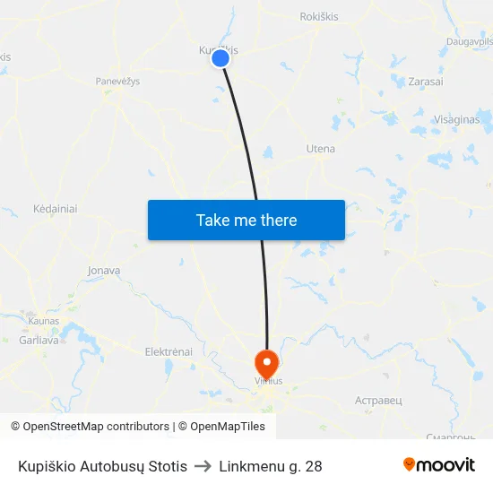 Kupiškio Autobusų Stotis to Linkmenu g. 28 map