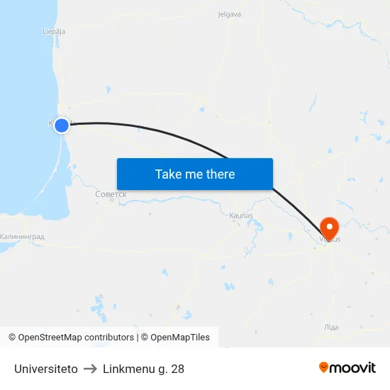 Universiteto to Linkmenu g. 28 map