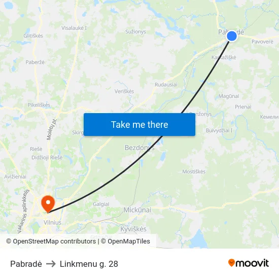 Pabradė to Linkmenu g. 28 map