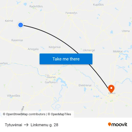Tytuvėnai to Linkmenu g. 28 map