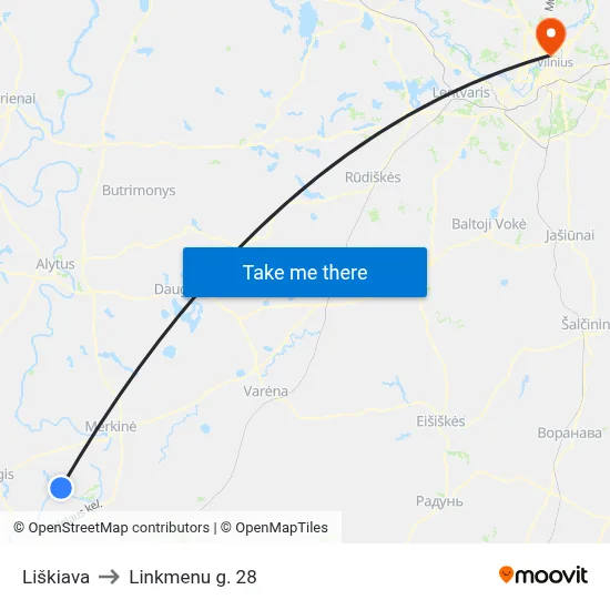 Liškiava to Linkmenu g. 28 map