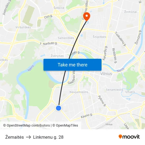 Žemaitės to Linkmenu g. 28 map