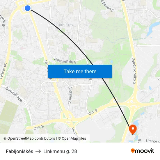 Fabijoniškės to Linkmenu g. 28 map