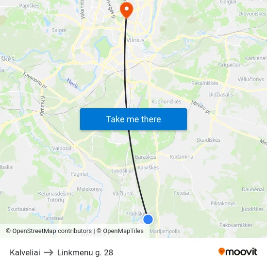 Kalveliai to Linkmenu g. 28 map