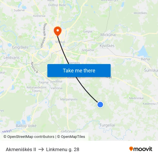 Akmeniškės II to Linkmenu g. 28 map