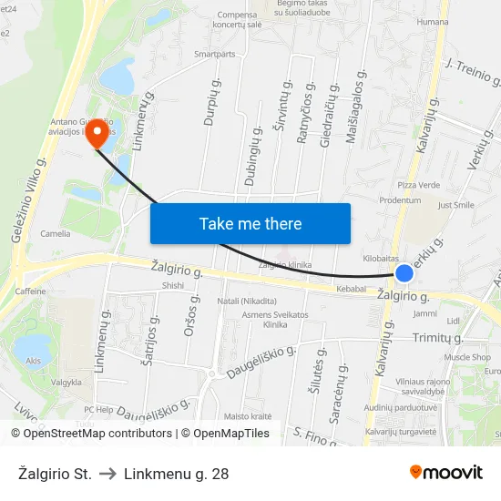 Žalgirio St. to Linkmenu g. 28 map